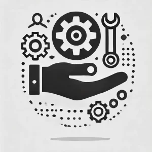 DALL·E 2025-03-13 14.35.44 - A minimalistic icon representing 'Dienstleistungen' (services). The image should feature symbols such as a gear, a wrench, and a hand offering assista